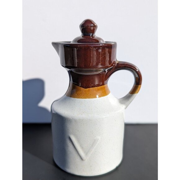 1970's Vintage Boho Stoneware Olive Oil and Vinegar Cruets - Picture 2 of 7
